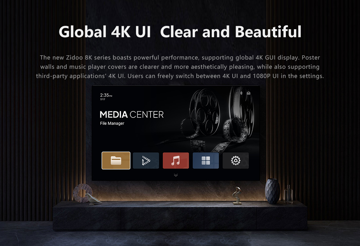 4K brukergrensesnitt på Zidoo Z9X 8K