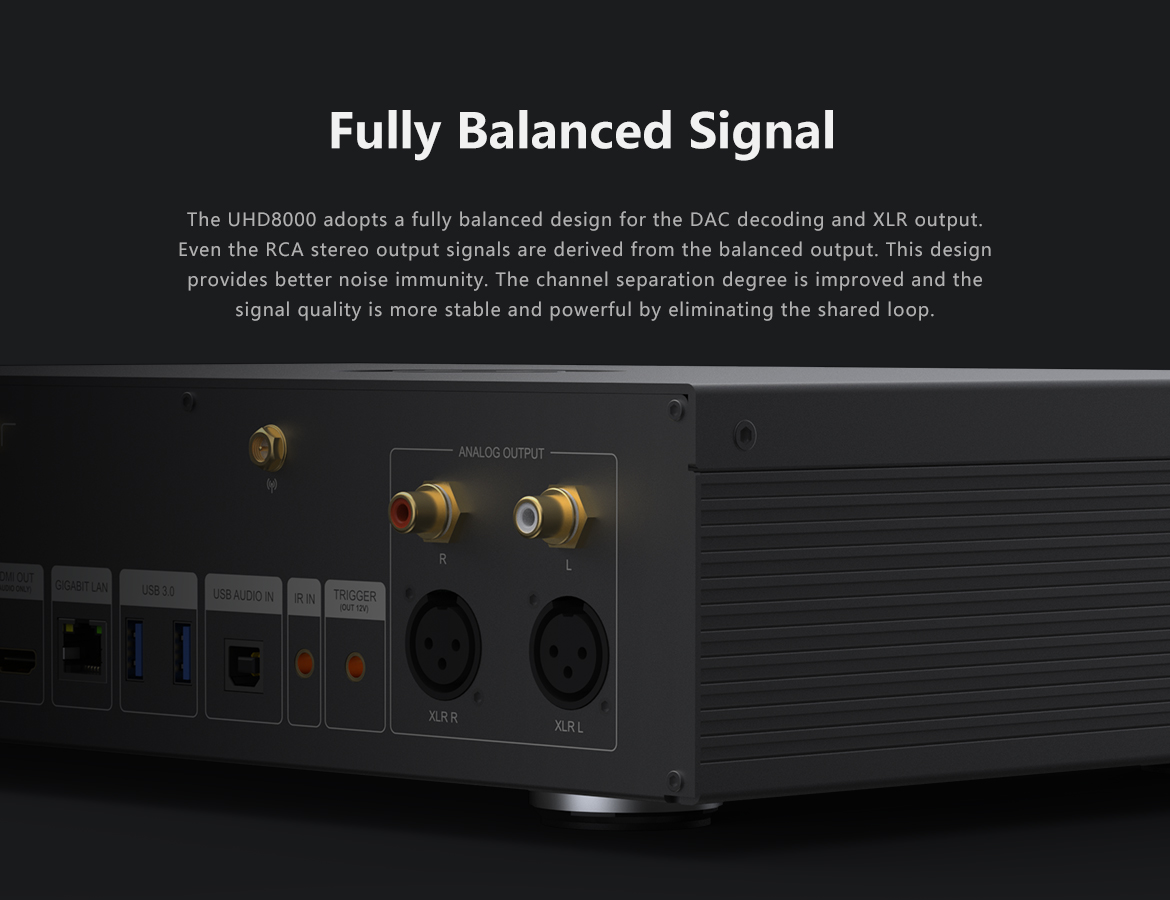 Balansert analog signalvei i Zidoo UHD8000
