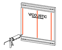 Opprinnelig Vicoustic-illustrasjon av Flexi Glue Ultra påført Wavewood Diffuser MKII