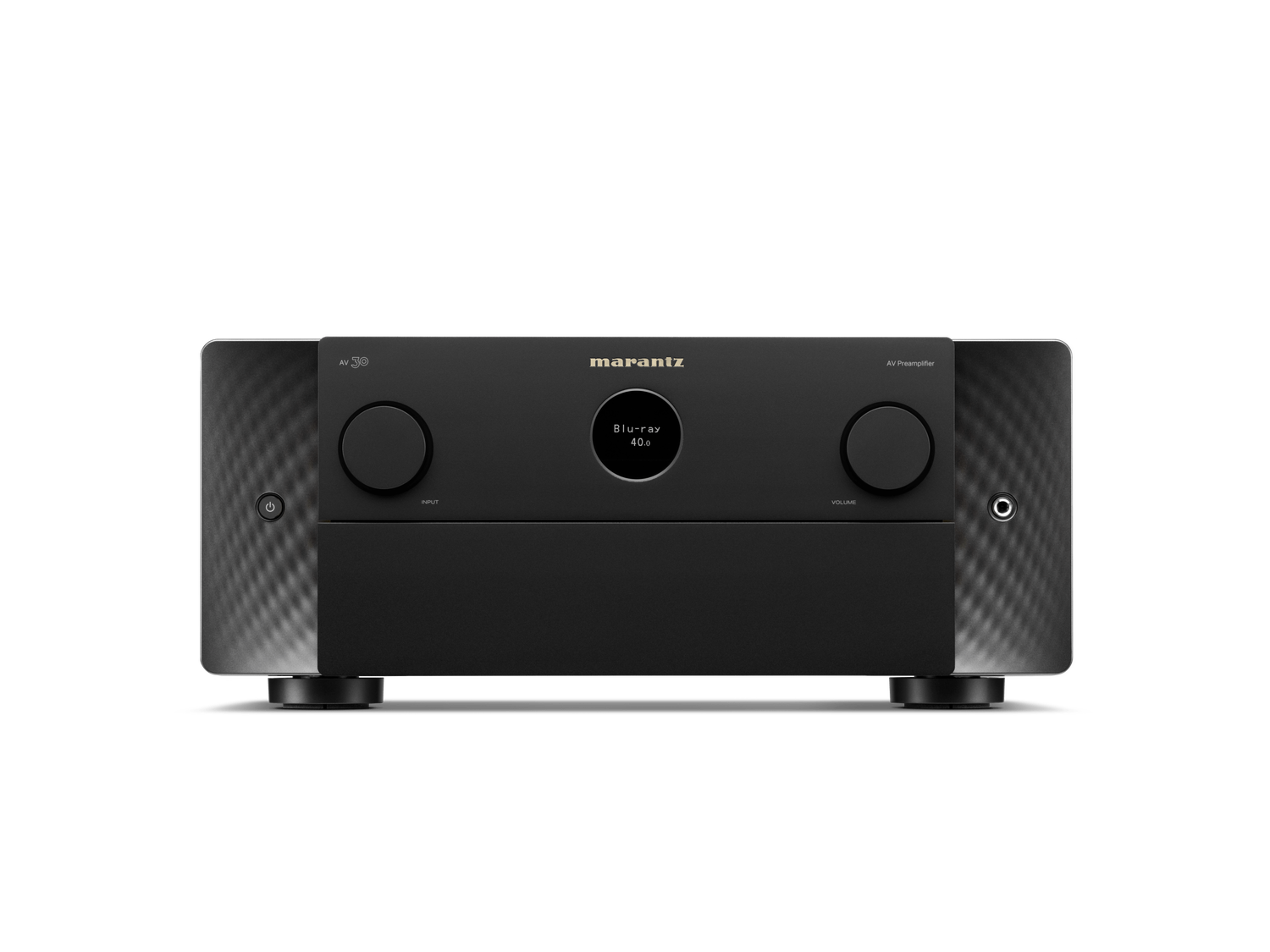 Fronten på Marantz AV 30 med skjulte betjeningsknapper synlige