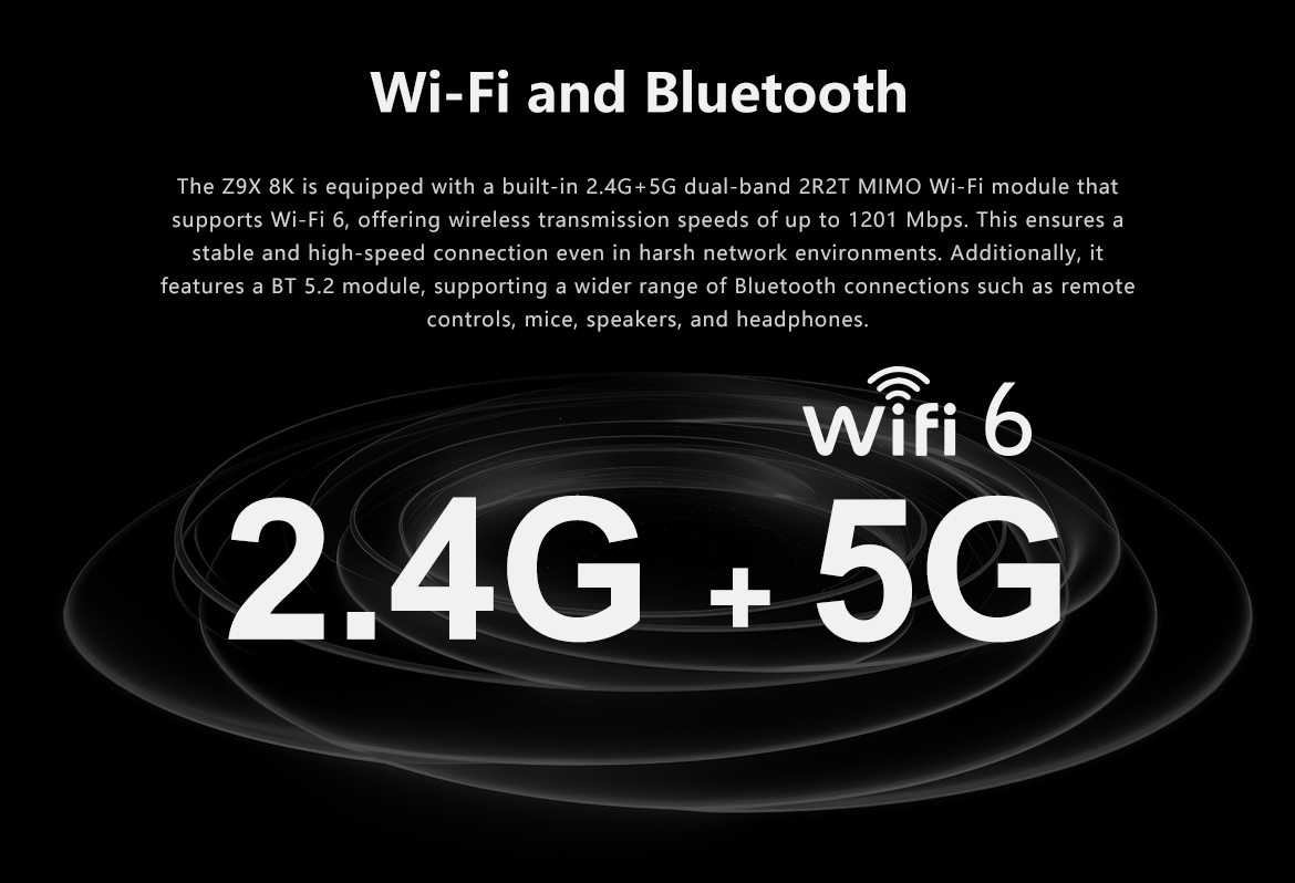 Wi-Fi 6 og Bluetooth 5.2 på Zidoo Z9X 8K